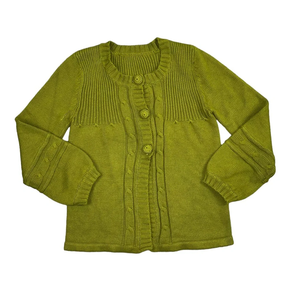 Chartreuse Knit Cardigan Sweater Small Green - Picture 13 of 16